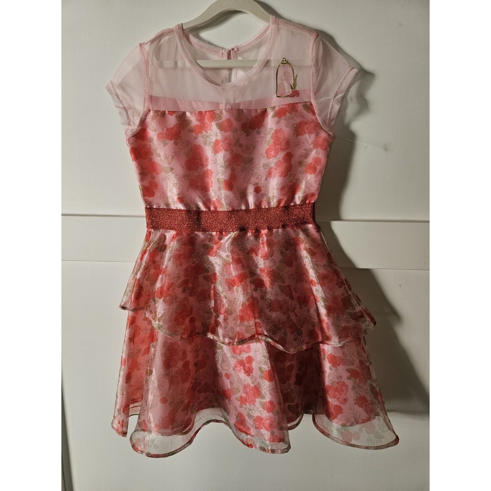 NWOT Disney Beauty and The Beast Pink And Red Rose Print Lined Dress, Size Med. - Picture 1 of 9